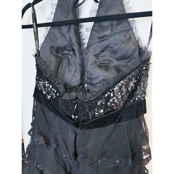 Jovani Sequin Beaded Tiered Halter Gown Dress 6 Black - Picture 7 of 8